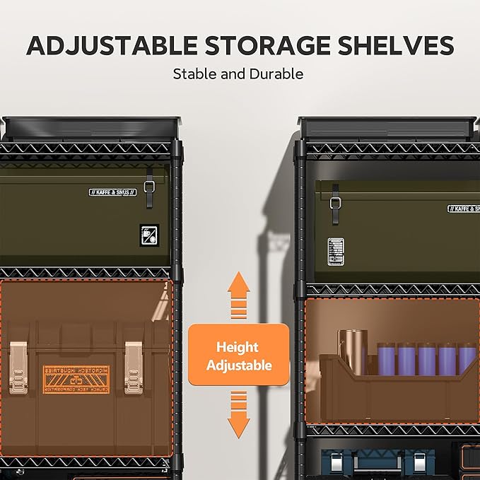 5 Tiers Storage Shelves Load 3300LBS, Metal Shelving Wire Metal Shelving Unit Shelves for Storage Adjustable Garage Shelving for Pantry Kitchen Garage Black 17.7" D x 59.1" W x 70.4" H