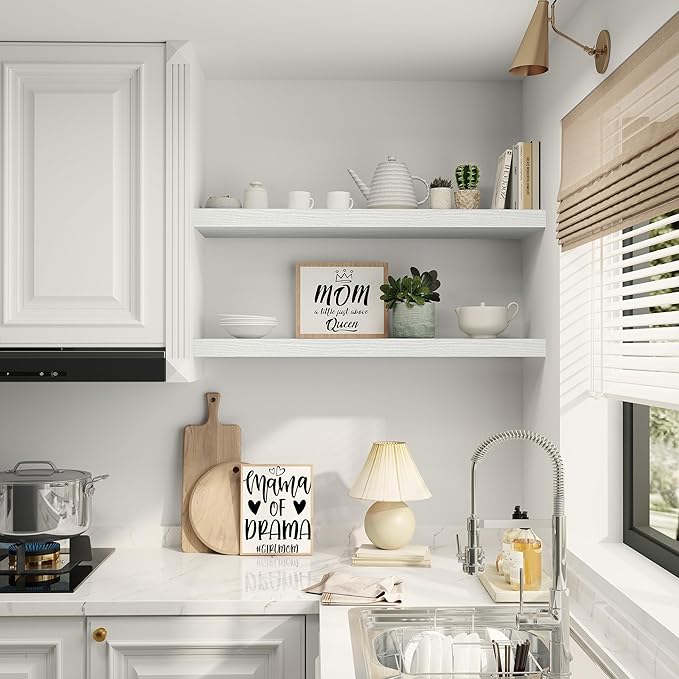 Vivelove 10 inch Deep Wall Shelves 36 inche Long, 1.8 Thick Single Floating Shelf Wall Mounted, Heavy Duty 70 lbs Shelves for Bedroom, Books, Living Room, Kitchen, Office Modern Farmhouse Decor, White