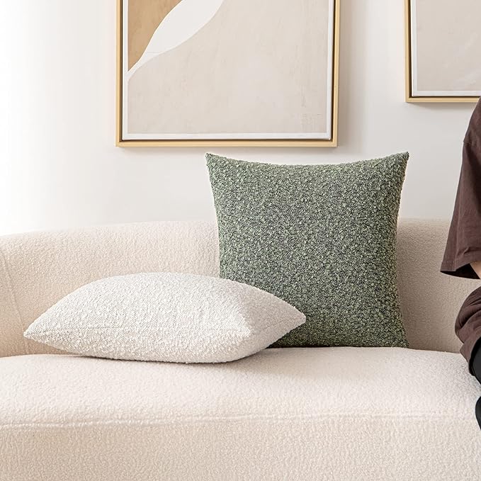 Woaboy Pack of 1 Decorative Boucle Throw Pillow Covers Textured Square Euro Pillowcaes Accent Solid Cozy Soft Cushion Covers Home Decor for Sofa Couch Living Room Bed,24x24 Inch Lvory