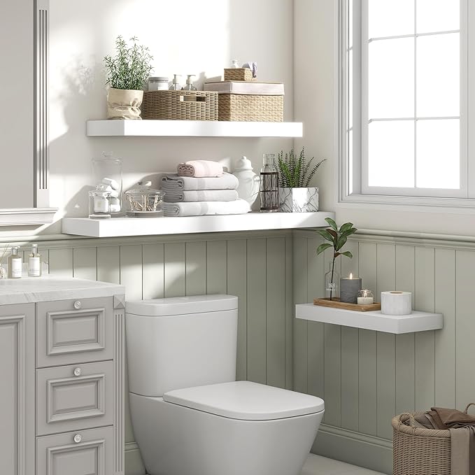 Heimlove 55 Inch Floating Shelves for Wall,10 Deep 10 Deep Large White Wall Shelf with Heavy Duty Brackets,Mounted Storage & Display Shelves for Bedroom,Living Room,Kitchen,Office,Set of 2