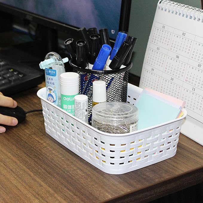 Soddeph Plastic Storage Baskets for Cabinets, Household Pantry Organization with Handle,Organizer Bins for Room,Bathrooms,Under-Sink,Kitchen (White, XS-5PACK)