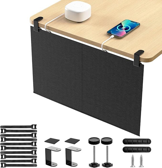 No Drill Under Desk Cable Management and Privacy Panel 2 in 1 | Modesty Panel with Cord Organizer |Felt Standing Desk Back Skirt for Office,Home(23.6")
