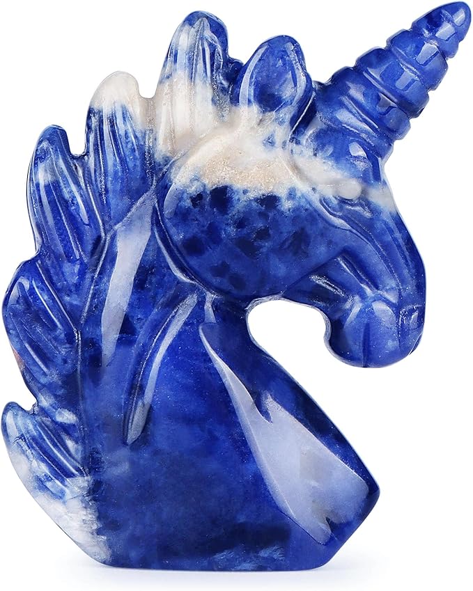 Artistone Crystal Unicorn Figurine Ornament Decor Hand Carved 2 Inches Sodalite Unicorn Statue Animal Healing Collectible Figurine Reiki Paperweight Home Office Girl Gifts