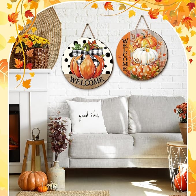 3 Pcs Fall Thanksgiving Decoration for Home Front Door Decor Signs Fall Pumpkin Wooden Wreath Autumn Maple Leaves Door Hanger for Farmhouse Autumn Thanksgiving Home Office Decor