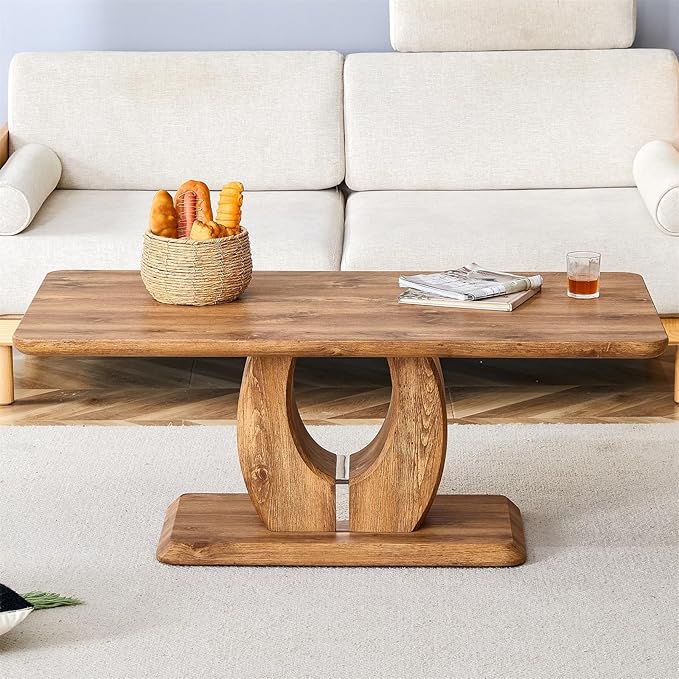 LKTART Rectangle Coffee Table for Living Room, Imitation Marble Coffee Tables with Storage, Modern Stable Base Center Tea Table for Dining Room Small Space Apartment (47''L×25.6''W-Brown)