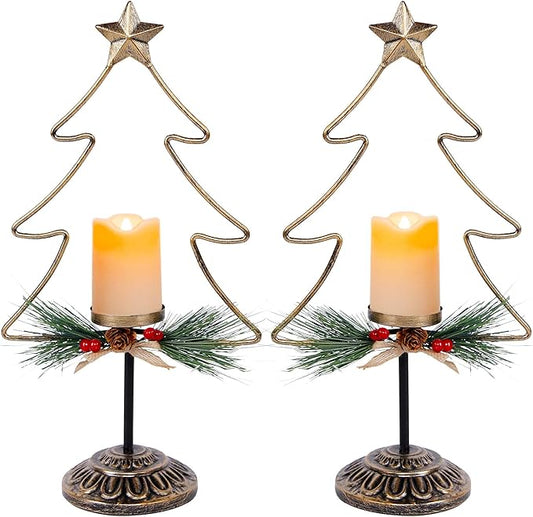 Lulu Home Lighted Christmas Table Decorations, 2 Pack 15.7 Inch Christmas Tree with Battery Operated Candle Lights, Light Up Christmas Tabletop Decorations, Xmas Holiday Winter Tabletop Desk Ornament