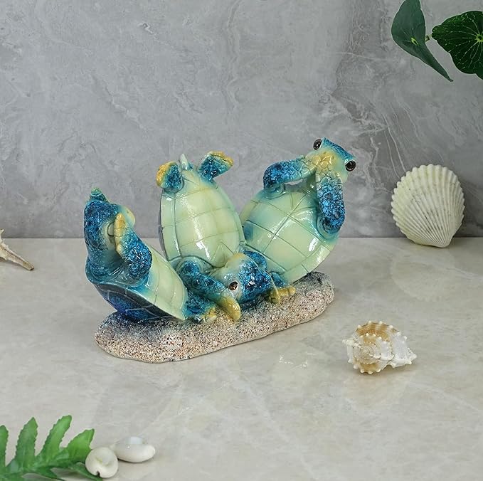 Resin Turtle Statue - Feng Shui Sea Turtle Figurine, Lucky Wealth Blue Aquatic Table Centerpiece, 6-Inch Decorative Sculpture for Home & Office