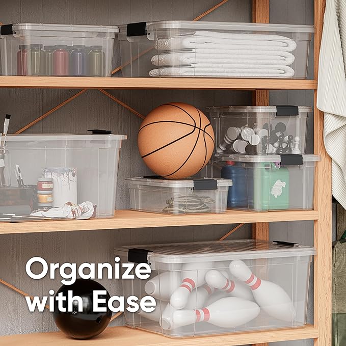 Superio Clear Storage Boxes with Lids, 1.27 Quart Plastic Container Bins for Organizing, Stackable Crates, BPA Free, Non Toxic, Odor Free, Organizers for Home, Office and Dorm, 5 Pack