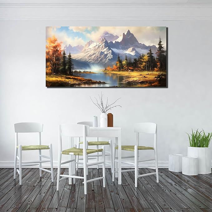 Mountain Wall Art for Living Room Bedroom Office Nature Wall Art Large Mountain Lake Forest Landscape Pictures Modern Artwork Framed Wall Decor Canvas Prints 29x59 Inch
