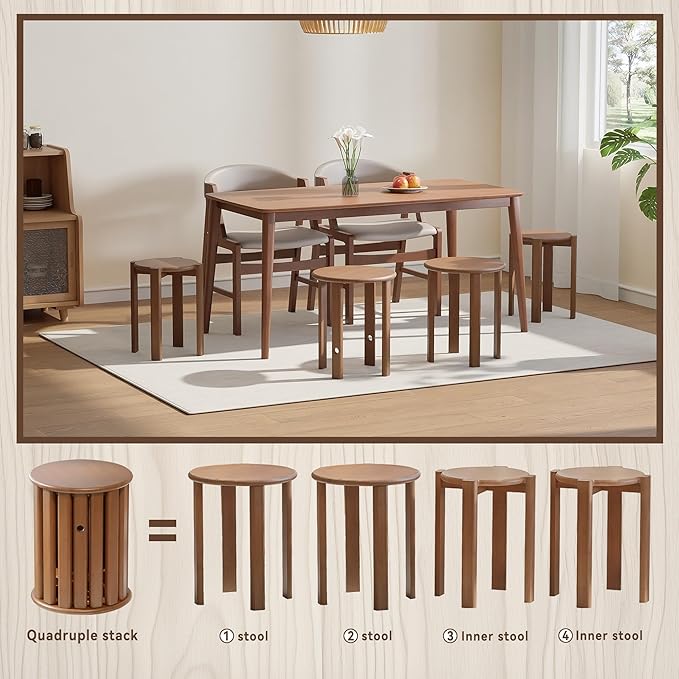 4-Pack Stackable Stools with Wheels | 18 Inch Nesting Side Tables for Living Room| Stackable Coffee Table, Firm and Sturdy| No Tools Assembly |Side Coffee Tables for Easy Storage