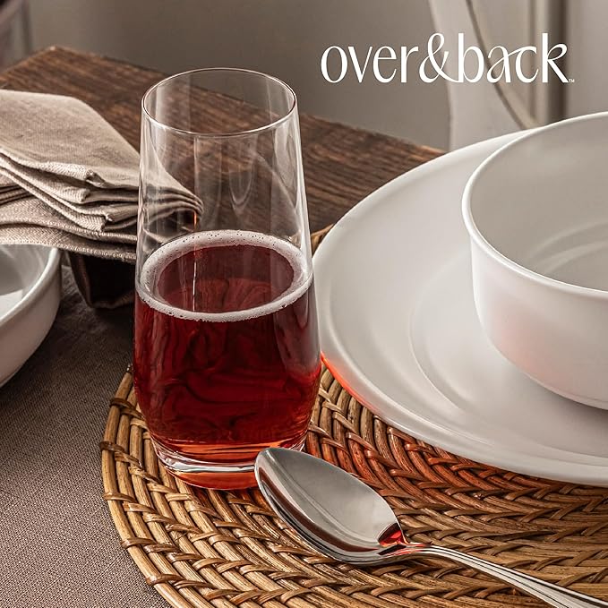 over&back 12oz Traditional Glassware - Set of 4 Classic Stemless Drinking Glasses for Parties, Get-togethers, and More - Mouth-Blown - Wine Cups for Kitchen and Dining Room - Clear, Water (12oz)