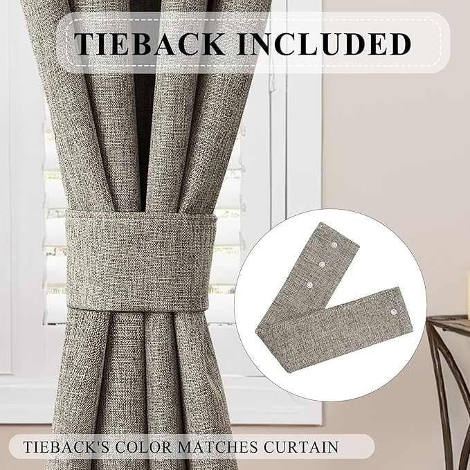 Macochico Extra Wide Blackout Curtains Pinch Pleated Linen Curtains for Sliding Door Room Divider Bedroom Living Room Nursery Modern Farmhouse Panels with Tieback Tawny 120" Wx96 L 1 Panel