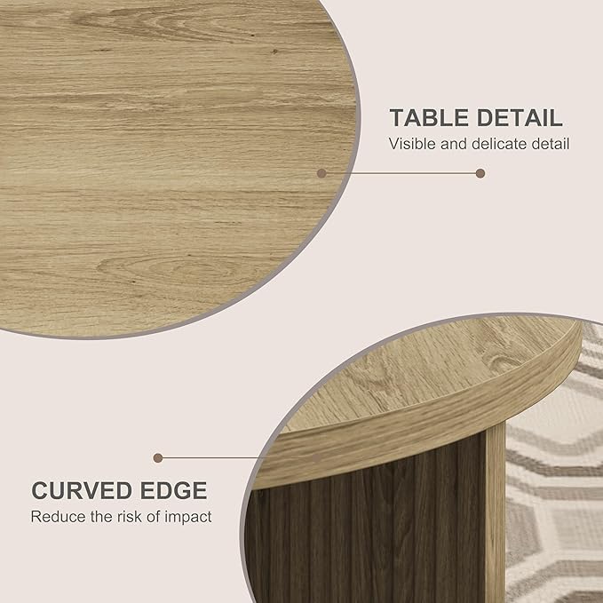 Wooden Round Coffee Table, 35" Coffee Table with Smooth Thick Mesa, Low Circle Center Table with X Shaped Stable Legs, Accent Tea Table for Living Room, Office, Walnut