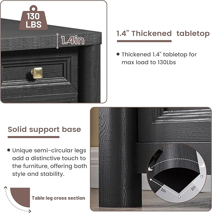 Farmhouse Black Office Desk with Drawers, 58” Executive Desk for Work Study, Home Writing Desk with Gold Knobs, 5 Different Sizes Drawers and Storage, Workstation for Study Room Living Room