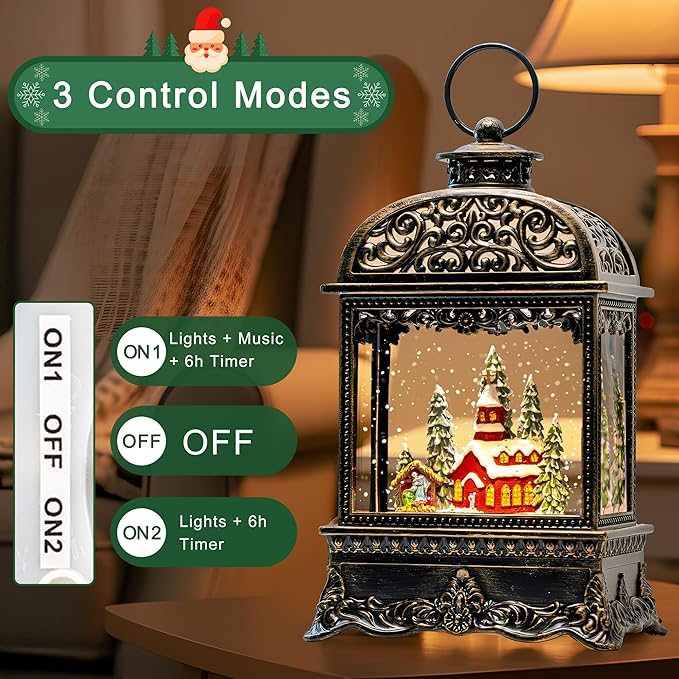10.2" Christmas Snow Globe Water Lantern with Horse Drawn Carriage Christmas Scene Battery Operated or USB Powered Musical Lighted Holiday Decoration for Tabletop Display for Family