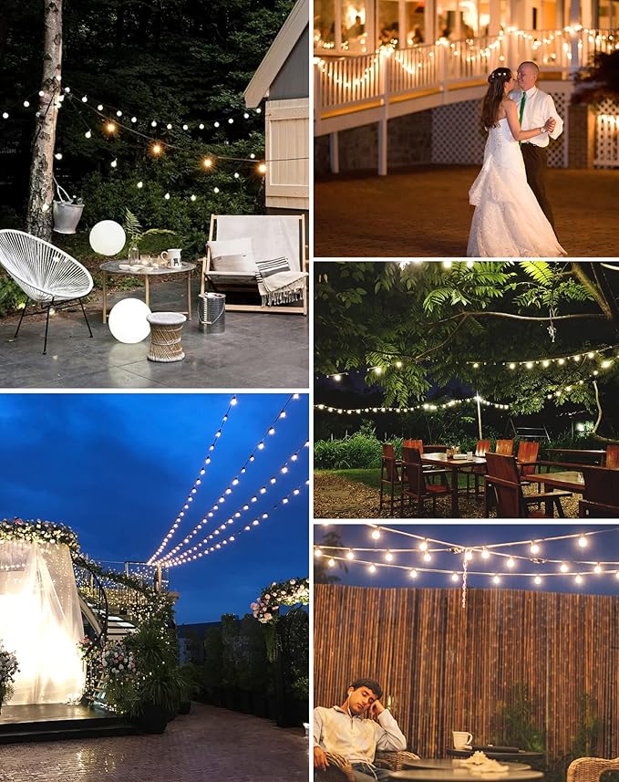 Outdoor String Lights, 200FT Patio Lights with 100 Shatterproof G40 Globe Bulbs(4 Spare), Waterproof Connectable Dimmable LED Hanging String Lights for Outside Backyard Porch Balcony (100FT x 2)