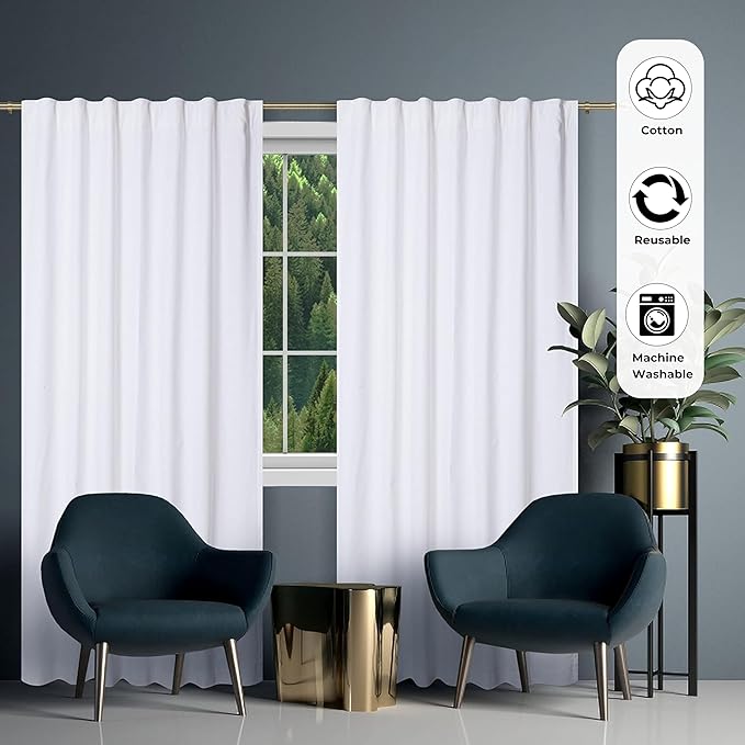 Bedding Craft Khadi Textured Cotton Curtain, 50x72 inch, White (Set of 2)