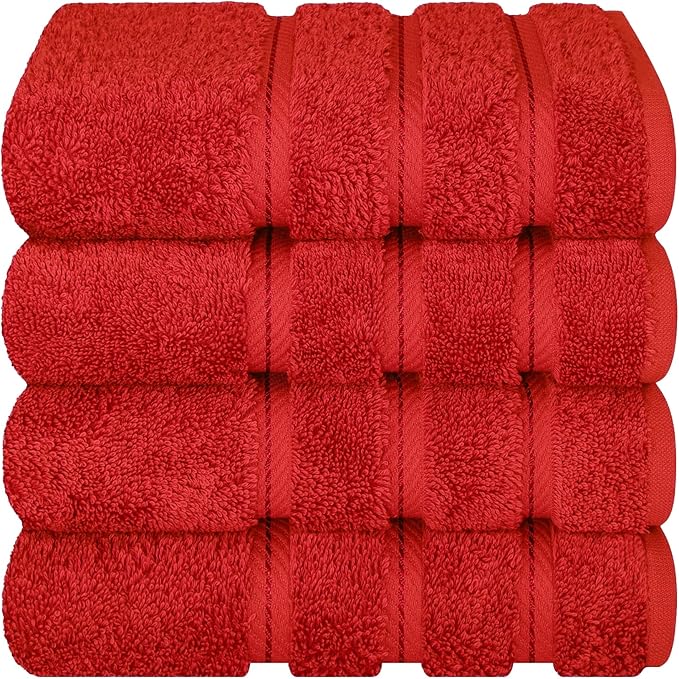 American Soft Linen Luxury Hand Towels for Bathroom, 600 GSM 100% Cotton Turkish 4 Piece Hand Towel Set, 600 GSM Hand Face Towels for Kitchen, Red Hand Towels