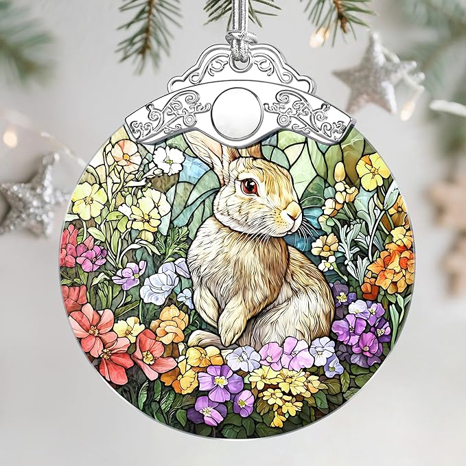 Christmas Ornaments: Stained Glass Ornament, Christmas Tree Ornament, Hanging Ornaments for Home Decor & Xmas Tree Decorations – Exquisite Holiday Decor, Gifts & Holiday Present - Rabbit