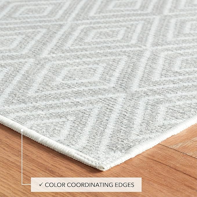 Dash and Albert Diamond Machine Washable Area Rug - Runner - 2.5' x 8' Platinum/White - Diamond Accent Rug - Anti-Slip Backing, Lightweight, Machine Washable, High Traffic Areas Kitchen, Laundry Room