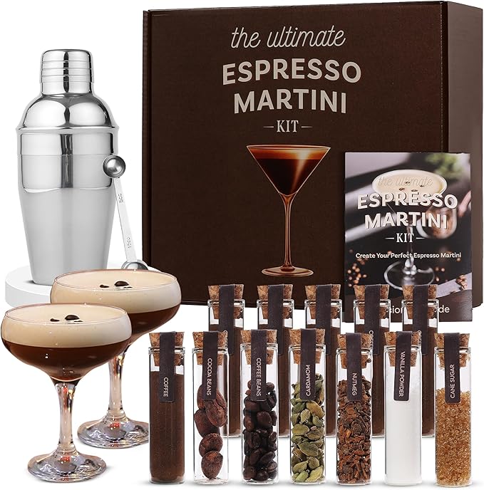 Your Dream Party Shop - Premium Cocktail Kit Gift Set - with Glasses, Accessories, and Elegant Decorations for Birthdays, Birthday Gifts for Women (Espresso Martini Kit)