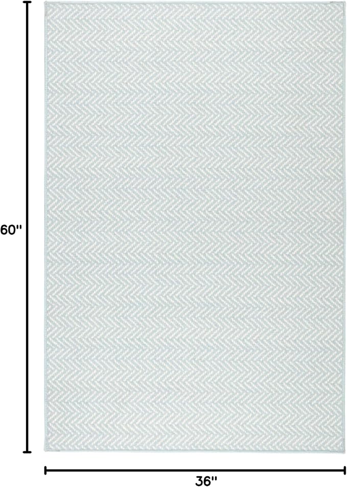Dash and Albert Herringbone Machine Washable Area Rug - 3' x 5' Swedish Blue - Geometric Accent Rug - Anti-Slip Backing, Lightweight, Machine Washable, High Traffic Areas Kitchen, Mudroom, Entryway