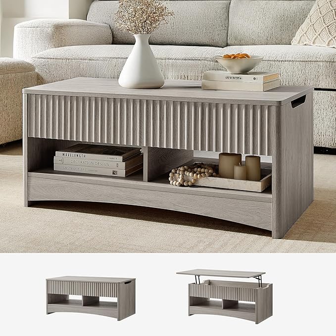Amada Lift Top Coffee Table with Storage, Modern Center Table with Hidden Compartment, Rectangle Coffee Tables for Living Room, Small Spaces,Office,Grey