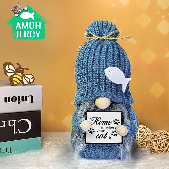 Cat Lover Gnome - Handmade Scandinavian Gnome Figurine - Home Decor for Cat Owners - Cute Pet-Themed Shelf & Mantel Decoration - Gift for Cat Lovers