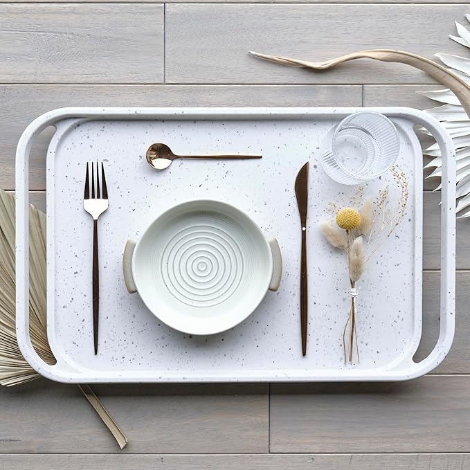 LINE+ARC Waterproof, Easy-to-Clean, 18"x12" Serving Tray Extra Large Handles (Mauve) 100% Food-Grade Melamine for Breakfast, Dinner, Bed, Tea, Crafts, Decorative, TV, Couch, Outdoor, Patio