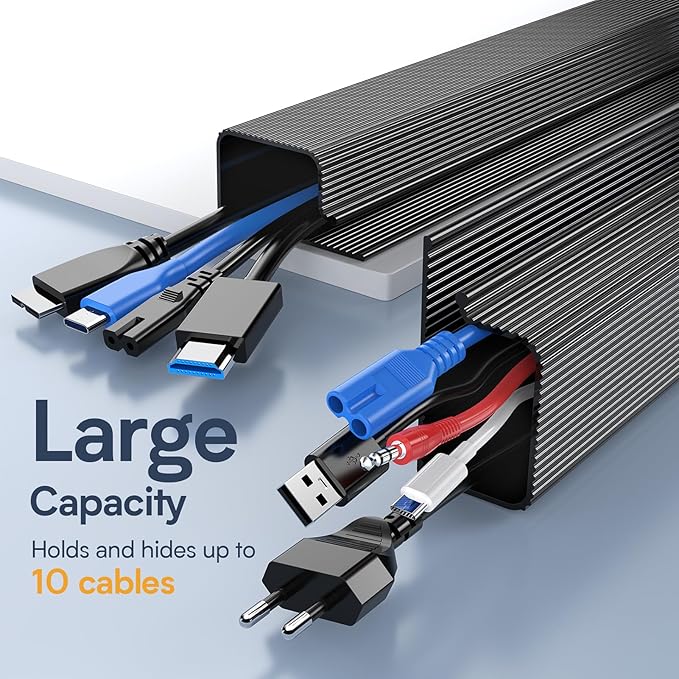 Delamu 157in Cable Management Under Desk, Safe & Tidy Under Desk Cable Management for Home & Office, Cord Organizer for Desks, Wire Organizer Kit,10 Pack Black