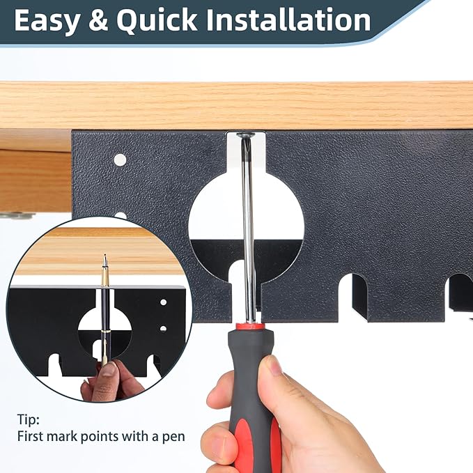 Under Desk Cable Management Tray 2 Pack Black, Home & Office Standing Desk Cord Organizer