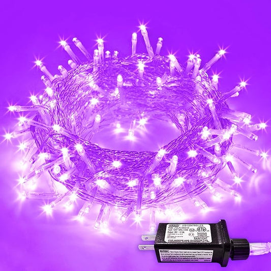 JMEXSUSS Purple Halloween Lights Clear Wire, 66ft 200 LED Purple String Christmas Lights Indoor Outdoor Waterproof Plug in for Tree Bedroom Indoor Party Halloween Decorations