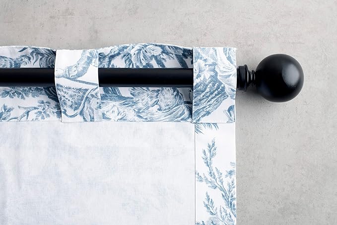 Maison d' Hermine Curtains for living room 100% Cotton 124 inch length One Panel Light Filtering Toile Curtains for Bedroom with rod and loop Pockets (The Miller Blue (White Background), 50"W x 124"L)