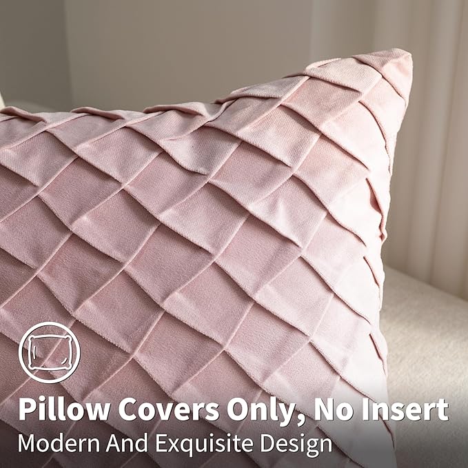 Velvet Decorative Throw Pillow Covers Set of 2, 18x18 Inch Soft Modern Weave Cushion Case, Farmhouse Home Decor Pillowcase for Sofa Living Room Couch Bed Blush