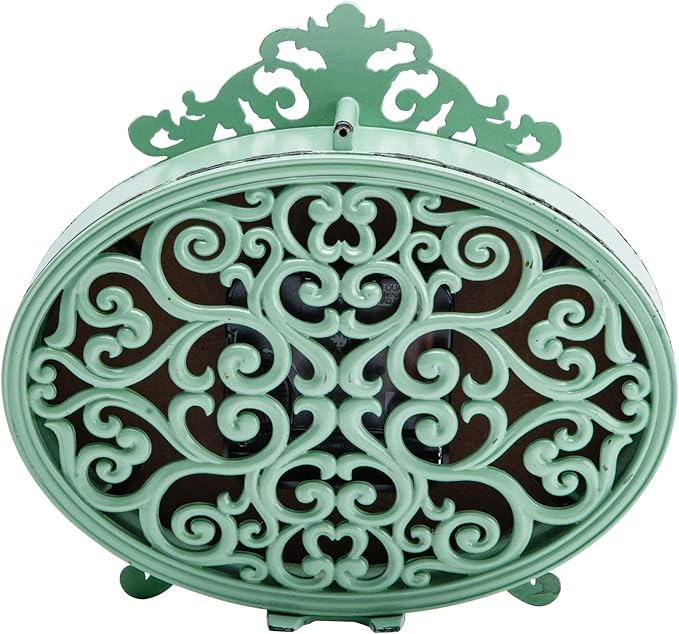 NIKKY HOME Vintage Table Clock, French Turquoise Color Rococo Style Desk Clock Battery Operated Rustic Design, Home Décor for Living Room, Bedroom, Bedside, Desk, Gift Clock - Distressed Green