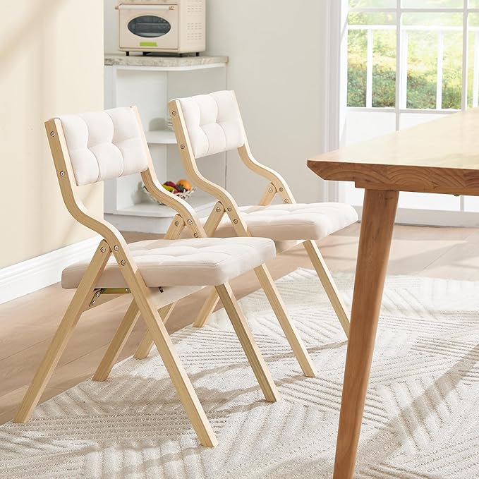 6-Pack Folding Dining Chairs with Cushion,Padded Foldable Dining Chairs,Portable Wooden Folding Chairs for Dining Rooms Kitchen Wedding and Party Indoor Beige