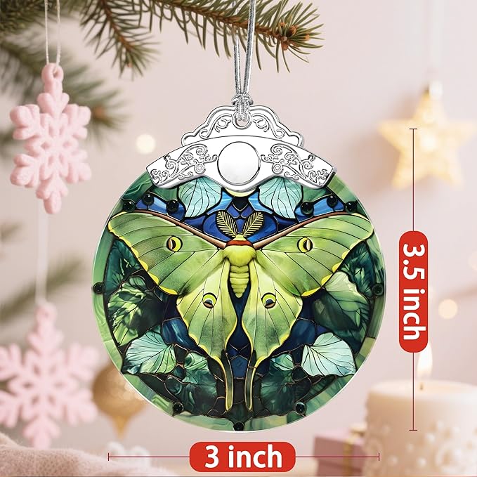 Christmas Ornaments: Stained Glass Ornament, Christmas Tree Ornament, Hanging Ornaments for Home Decor & Xmas Tree Decorations – Exquisite Holiday Decor, Gifts & Holiday Present - Luna Moth