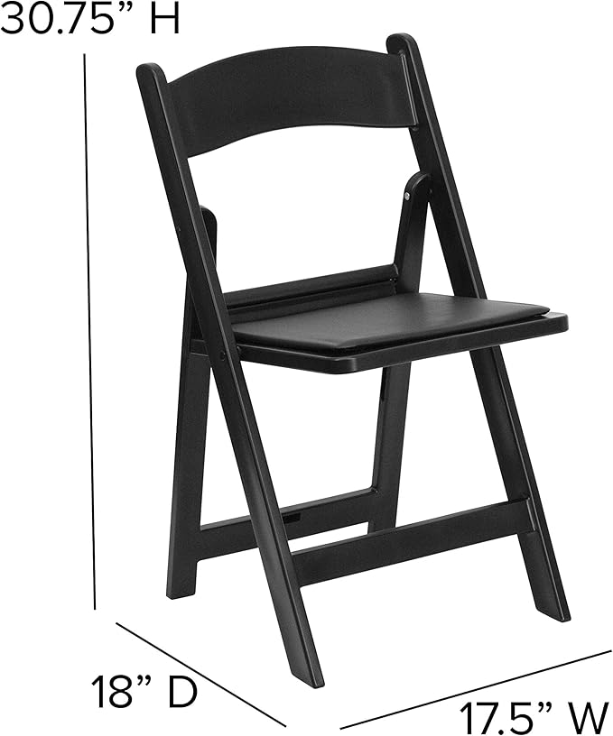 EMMA + OLIVER Folding Chair - Black Resin – 2 Pack 800LB Weight Capacity Comfortable Event Chair - Light Weight Folding Chair