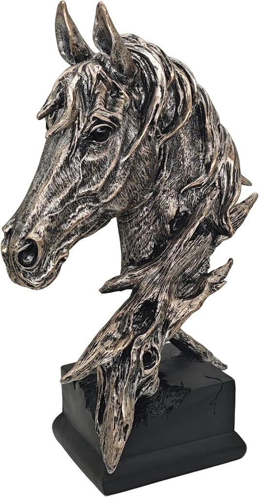 16" Animal Horses Head Bust Table Sculpture Retro Resin Home Decor Statue for Bedroom,Living Room,Dining Desk,Bookshelf,Office,Study and Coffee Tables（Black）