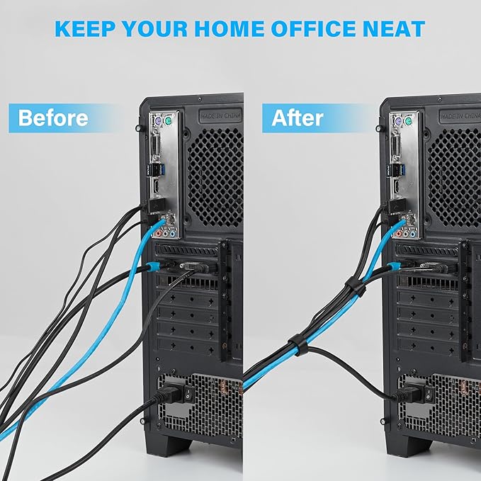 90 PCS Reusable Cable Ties 4+6+8 Inch, Adjustable Hook and Loop Straps for Cord Organization, Wire Management - Home, Office, Garage