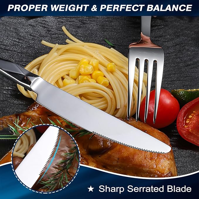 20-Piece Silverware Set, Premium Flatware Set for 4, 18/10 Stainless Steel Cutlery with Diamond Cut Pattern for Dinner, Kitchen, Home, Wedding, Party, Dishwasher Safe