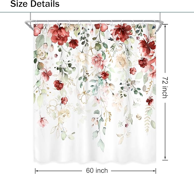 Spring Yellow Pink Floral Shower Curtain 60Wx72L Inch Rustic Watercolor Pastel Flower Eucalyptus Leaf Bathroom Set Shabby Country Plant Botanical Bath Curtain Bathtub Accessories Home Decor