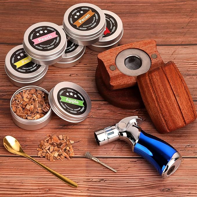 Whiskey Smoker Kit with Torch, with 6 Natural Flavors Wood Chips, Cocktail Smoker Infuser Kit, Old Fashioned Drink Smoker Set, Birthday Bourbon Whiskey Gifts for Men, Dad, Boyfirend(Without Butane)
