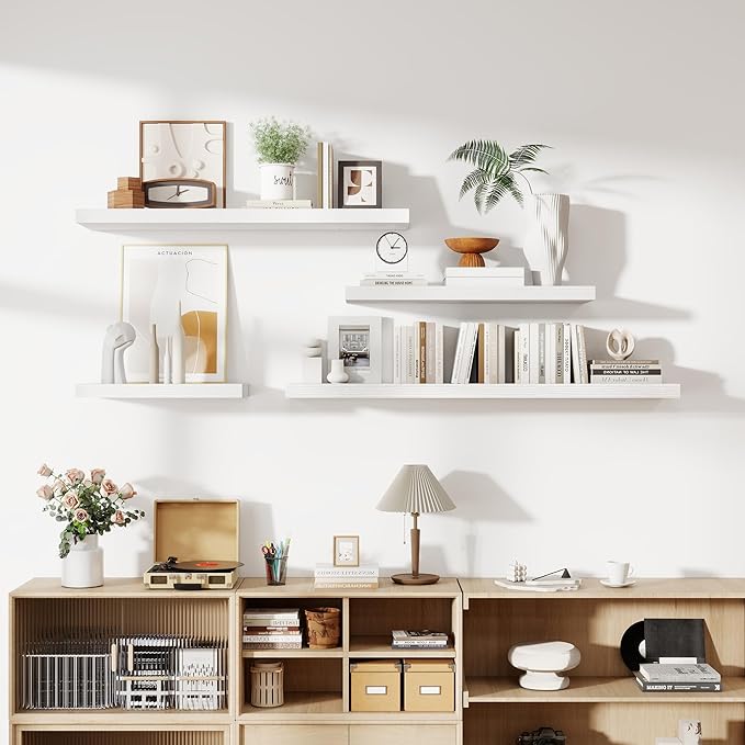 36 Inch Floating Shelves, 12 Inch Deep Floating Shelves for Wall, Floating Shelf with Invisible Brackets, Large Deep Wall Shelves for Bathroom, Bedroom, Living Room, 2 Pack, White