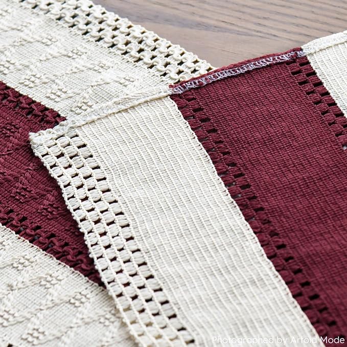 Artoid Mode Red Farmhouse Rustic Table Runner, Seasonal Holiday Hollow Kitchen Dining Table Decoration for Home Party Decor 12x48 Inch