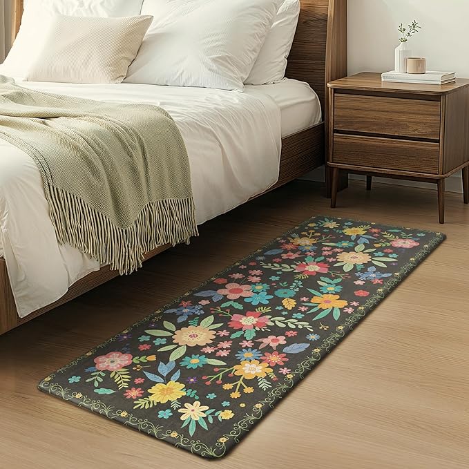 GENIMO Kitchen Mats for Floor, Cushioned Kitchen Rugs Non Slip Washable, Farmhouse Anti Fatigue Mat Waterproof, Comfort Standing Mat Rug for Office, Home, Sink, Laundry, Garage, 17.3"x59", Black