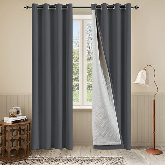 Soundproof 3 Layers 100% Blackout Grey Curtains 1 Panel 50x108 Thermal Insulated Soundproof Curtains for Bedroom Living Room
