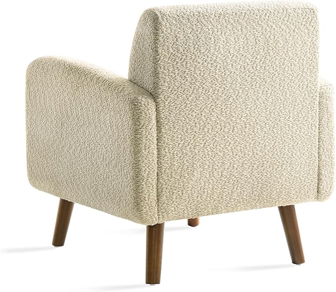 Ultra Comfortable Accent Chair with Deep Seat, Mid-Century Modern Boucle Upholstered Armchair with Rubberwood, Minimal Assembly Required, Cozy Armchair for Living Room or Bedroom (Beige, Single 1)
