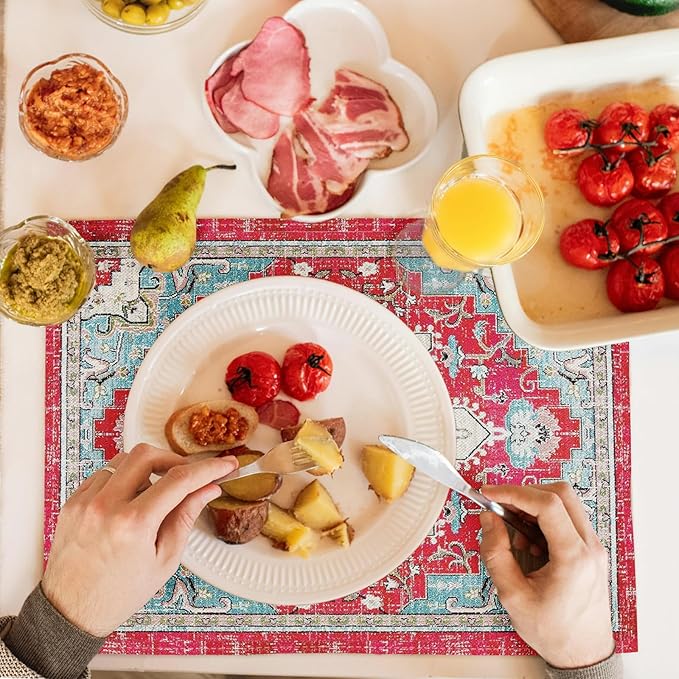 Snycler Table Runner Boho Table Runners Vintage Elegant Farmhouse Table Center Linen Decor for Home Dining Party Entrance (12x18 Inch ,Set of 4) Boho-Pink