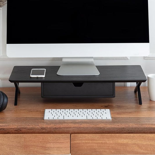 Anji Mountain Monitor Stand - Desktop Organizer & Laptop Riser, Ergonomic Monitor Riser, Space-Saving Monitor Stand for Desk, Durable Construction, Easy Assembly, Ideal for Home & Office,Black